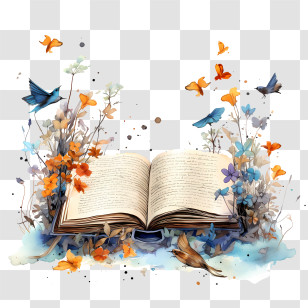 Dear Diary Day - Open Book With Flowers And Butterflies Transparent PNG