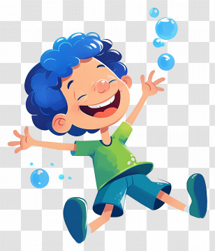 Little Boy Jumping Up - Happy Cartoon Boy With Bubbles Transparent PNG