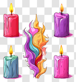 Candles - Colorful Candles With Flames Transparent PNG