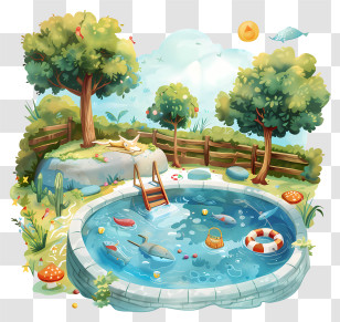 Pool Opening Day - Garden Pool With Fish Transparent PNG