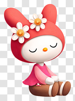 My Melody Relaxing - Red-Hooded Character Sitting Peacefully Transparent PNG