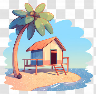 Beach House - Beach House Under A Palm Tree Transparent PNG