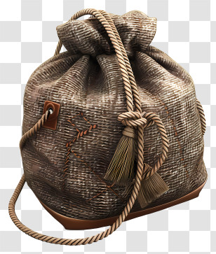 Hobo Bag - Brown Drawstring Bag With Rope Knots Transparent PNG