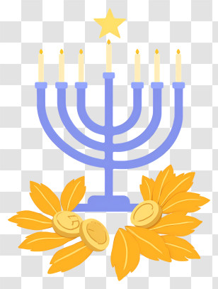 Hanukkah Menorah - Blue Menorah With Gelt Transparent PNG