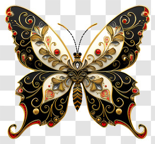 Learn About Butterflies Day - Ornate Butterfly Design With Gold And Jewels Transparent PNG