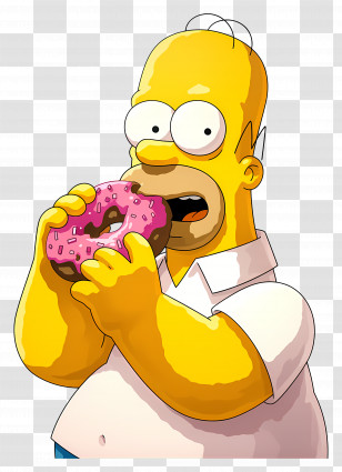 Homer Simpson - Cartoon Character Enjoying A Donut Transparent PNG