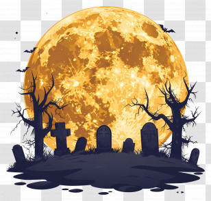 Halloween Full Moon - Spooky Graveyard Scene With Full Moon Transparent PNG