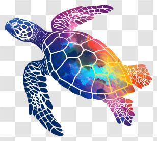 Turtle Silhouette - Vivid Marine Turtle In Watercolor Style Transparent PNG