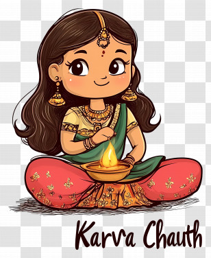 Karva Chauth - Cartoon Girl Celebrating Karva Chauth Transparent PNG