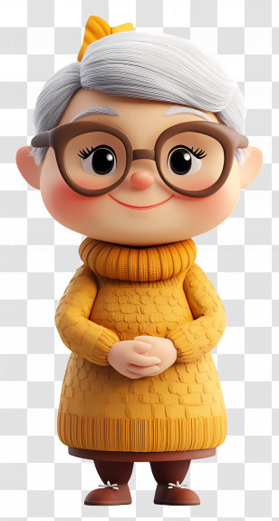 Cartoon Grandmother - Elderly Woman In Yellow Sweater Transparent PNG