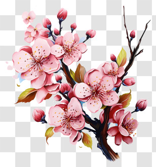 Multicolored Paints Cherry Branch Blossom - Pink Cherry Blossoms On Branch Transparent PNG