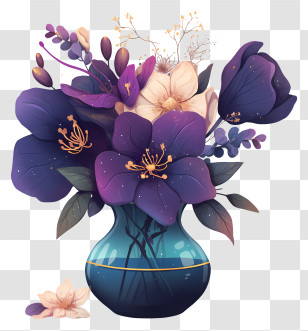 Vase Flower - Purple Flowers In Blue Vase Transparent PNG