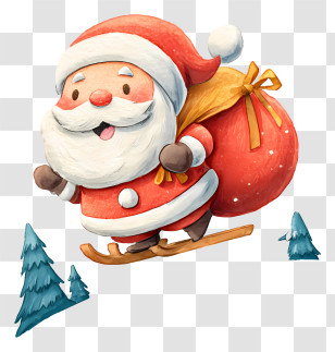 Santa Claus Sledding Down - Cute Santa Claus On Sleigh Transparent PNG