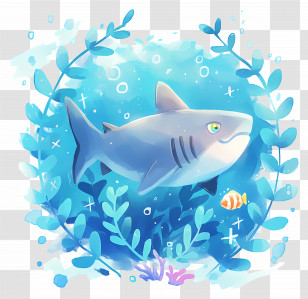 Cute Shark - Cartoon Shark In Ocean Illustration Transparent PNG