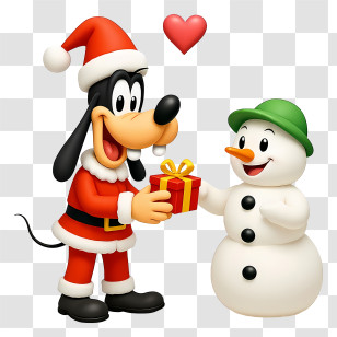 Goofy Christmas - Santa Dog Giving Gift To Snowman Transparent PNG