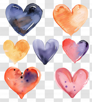 Colorful Hearts - Colorful Watercolor Hearts Transparent PNG
