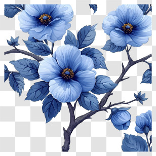 Floral Pattern Background - Delicate Branch With Blue Flowers Transparent PNG