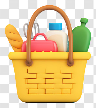 Shopping Basket Icon - Yellow Grocery Basket With Food Transparent PNG