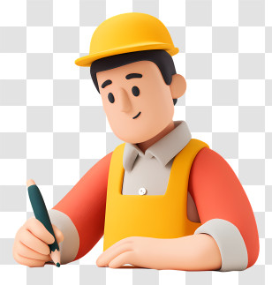 Worker Doing Paperwork - Construction Worker Planning With Pencil Transparent PNG