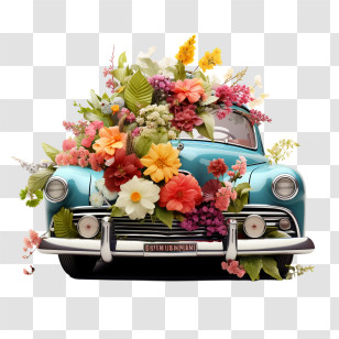 Collector Car Appreciation Day - Vintage Car Adorned With Vibrant Flowers Transparent PNG