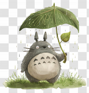 Totoro - Friendly Animated Creature With A Leaf Umbrella Transparent PNG