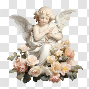 All Saints Day Angel - Ornamental Angel Figurine With Floral Details Transparent PNG