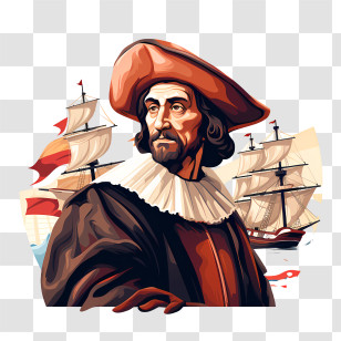 Columbus Day - Historical Explorer With Sailing Ships Transparent PNG