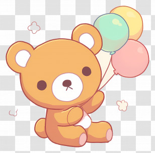 Rilakkuma - Cute Teddy Bear Holding Balloons Transparent PNG