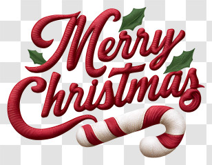 Merry Christmas Word - Merry Christmas Red Script With Candy Cane Transparent PNG