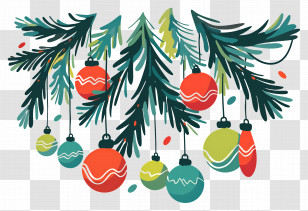 Christmas Balls On A Branch - Hanging Christmas Ornaments Transparent PNG