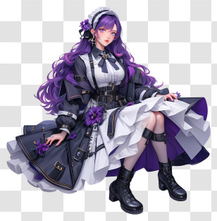 Girl With Violet Flower - Anime Girl In Purple Dress Transparent PNG