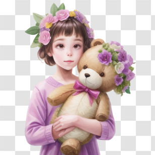 Cute Girl
 - Girl Holding Teddy Bear With Flower Crown Transparent PNG