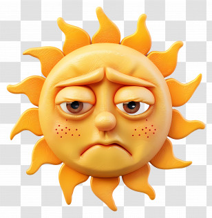 Sun Face - Worried Sun Emoji Cartoon Art Transparent PNG
