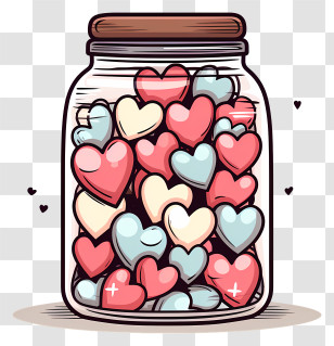 Mason Jar - Cute Jar Of Colorful Cartoon Hearts Transparent PNG
