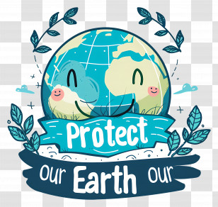 Globe - Illustrated Earth Cartoon Promoting Protection For Earth Day Transparent PNG