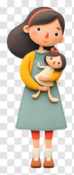 Playing With Doll - Girl Holding A Doll In Cute Style Transparent PNG