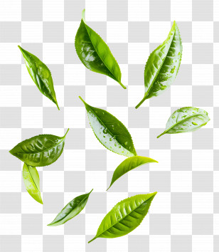 Flying Leaf - Fresh Green Leaves With Drops Design Transparent PNG