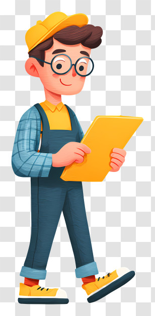 Manager Doing Warehouse Management - Cartoon Boy Reading Tablet Transparent PNG
