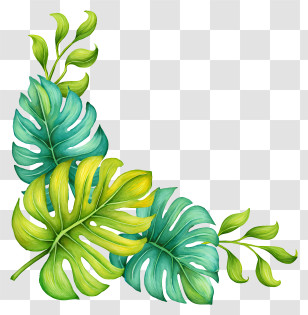 Tropical Leaf Corner - Lush Green Leaves Transparent PNG