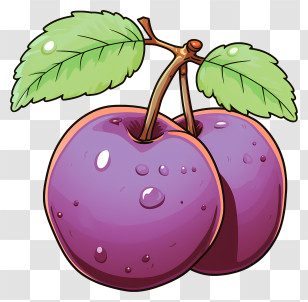 Hand Drawn Plum - Purple Plums With Leaves Illustration Transparent PNG