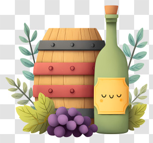 Wine Wooden Barrel - Wine Bottle With Barrel And Grapes Transparent PNG