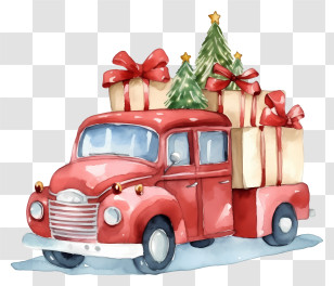 Vintage Car - Pickup Truck With Christmas Gifts And Trees Transparent PNG