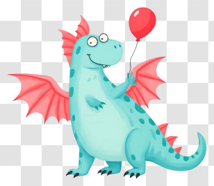 Dinosaur Dragon With Wings - Playful Dragon With Red Balloon Transparent PNG
