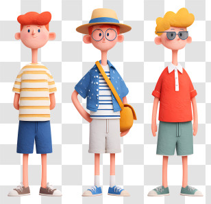 Boys In Summer Vacation - Cartoon Characters In Summer Outfits Transparent PNG