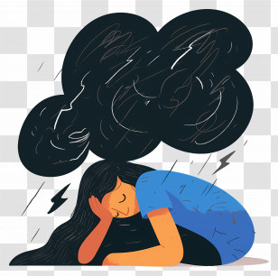 Depression - Sad Woman With Rain Cloud Transparent PNG