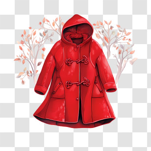 Winter Coat - Red Hooded Coat With Autumn Leaves Illustration Transparent PNG