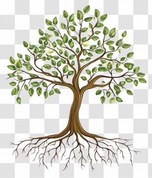 Tree With Roots - Tree With Lush Leaves And Root System Transparent PNG