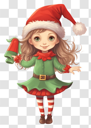 Santa Claus Costume - Adorable Christmas Elf Girl With Festive Hat Transparent PNG