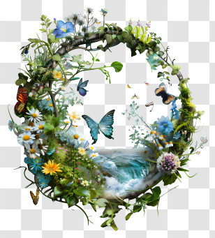 Spring - Beautiful Floral Wreath With Butterflies Transparent PNG