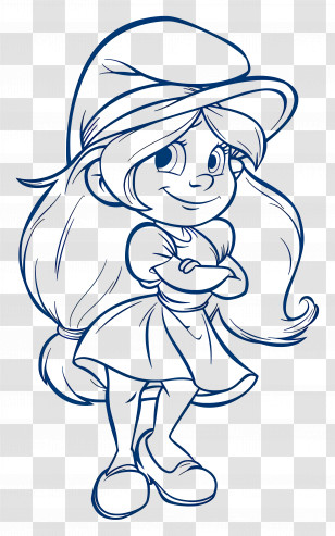 Smurfette - Cartoon Character Sketch In Blue Lines Transparent PNG